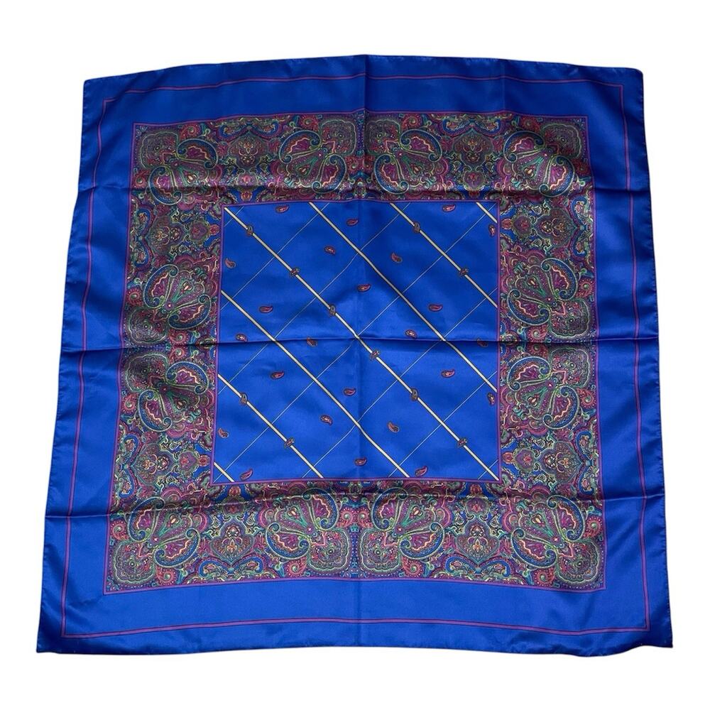 VTG Made in Italy Square Scarf Floral Paisley Print 30 X 30 Blue Women’s Preppy